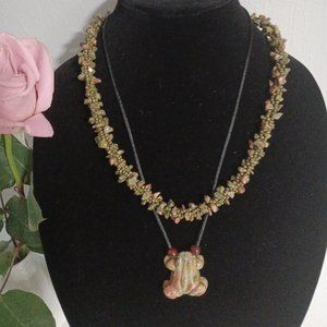 UNAKITE set of  3 necklaces and earing